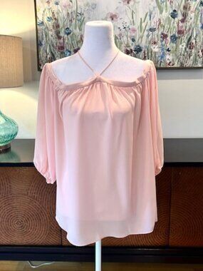 (NWT) 1.STATE Pink Off Shoulder Blouse XS | Halter Neck Cold Shoulder